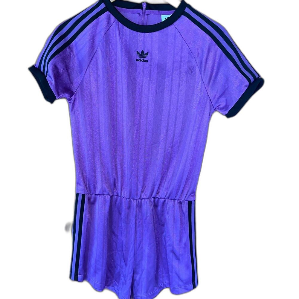 Adidas Purple With Black Three Stripes Short Sleeve Romper/Jumpsuit Size M - Picture 2 of 9